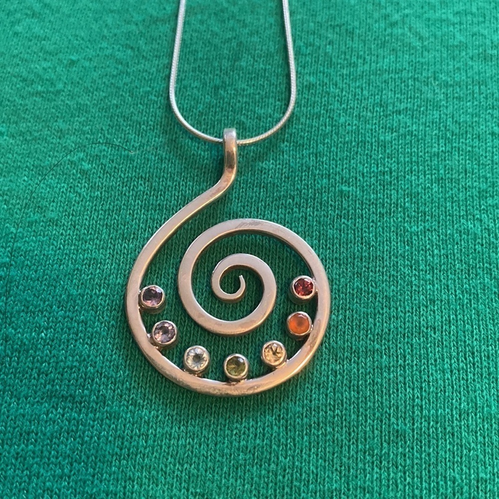 Silver And Gemstone Statement Necklace - image 2